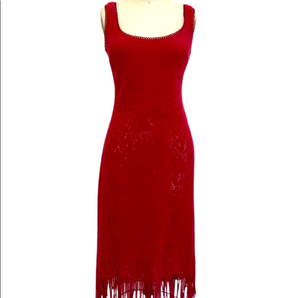 Red Fringe Nanette Lenore Crochet Maxi dress